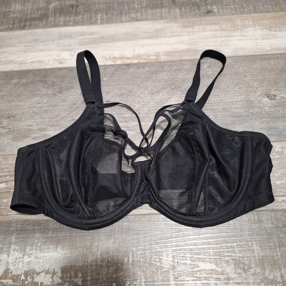 Elomi Sachi Black Strappy Cage Underwire Plunge Bra EL4350BLK US 38G